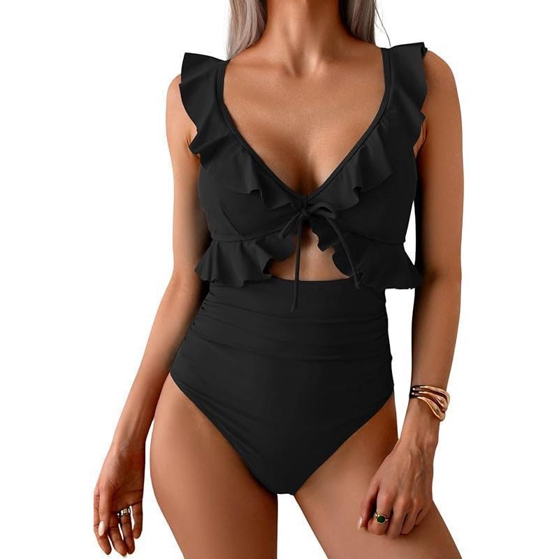 Ruffle V-Neck One-Piece Swimsuit