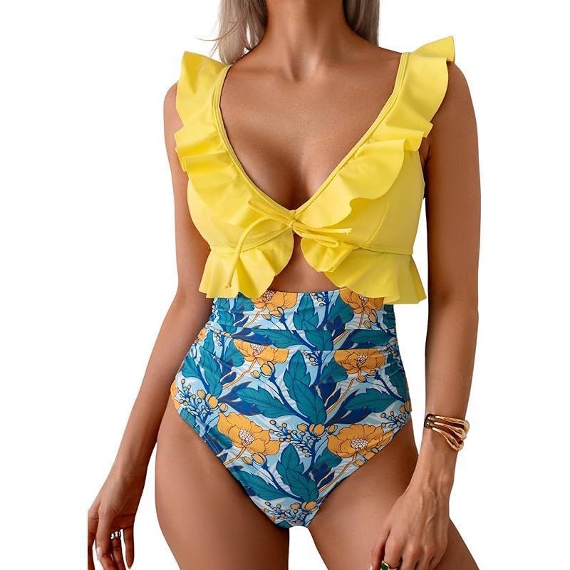 Ruffle V-Neck One-Piece Swimsuit