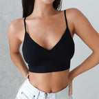 Black seamless camisole bra with soft stretch fabric and everyday support