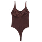 Brown seamless shaping bodysuit for women with soft stretch fabric and sculpting fit