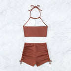 Beautifully displayed PeechLove Halter Bikini Shorts Set perfect for beach days and summer vacations.