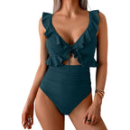 Ruffle V-Neck One-Piece Swimsuit