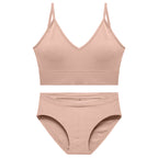Pink wireless bra set for women with matching seamless brief