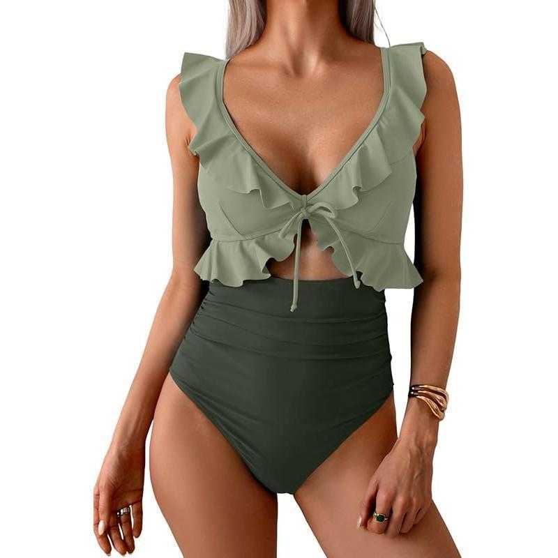 Ruffle V-Neck One-Piece Swimsuit