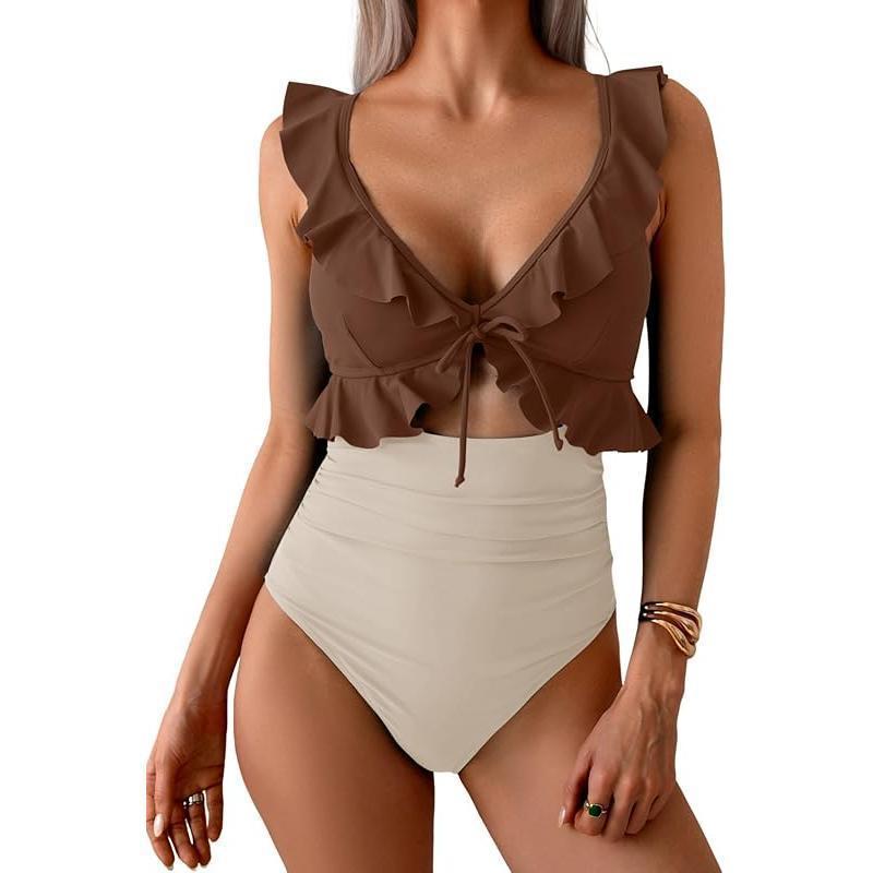Ruffle V-Neck One-Piece Swimsuit