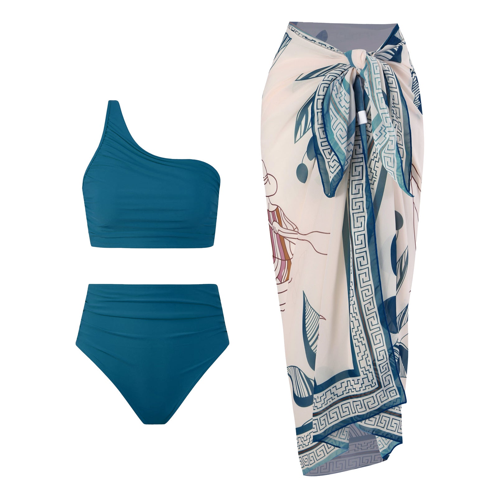 High-Waisted Solid-Color Bikini Set for Women