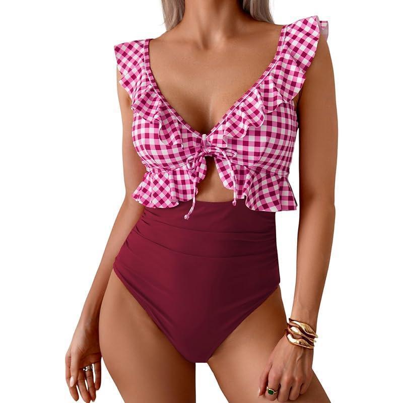Ruffle V-Neck One-Piece Swimsuit