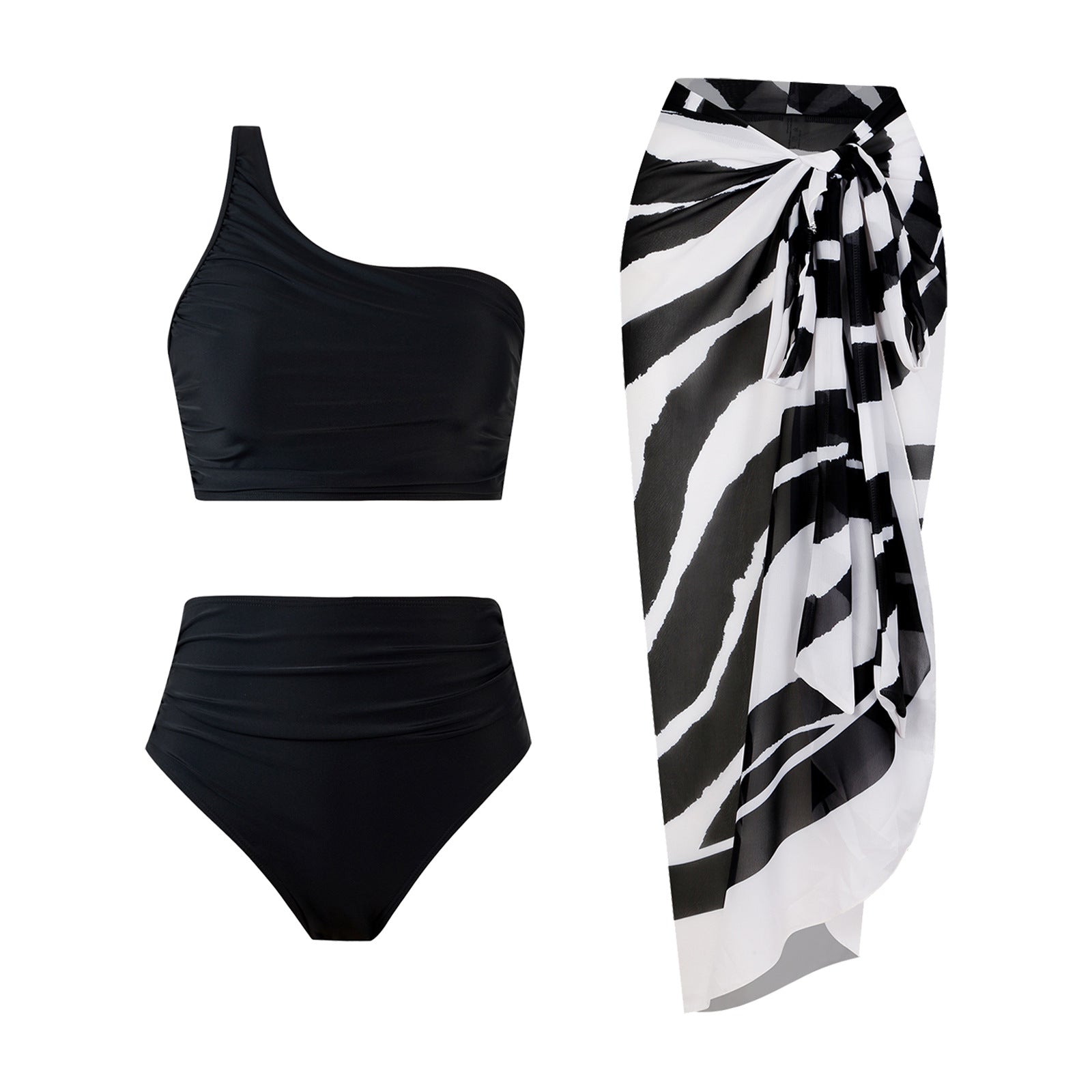 High-Waisted Solid-Color Bikini Set for Women