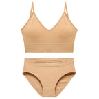 Nude seamless wireless bra and brief set with comfortable support