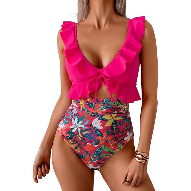 Ruffle V-Neck One-Piece Swimsuit