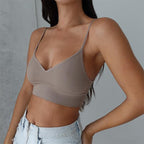 Side view of grey seamless camisole bra with smooth wireless support