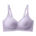 Purple backless push-up bra with seamless cups and soft wireless support