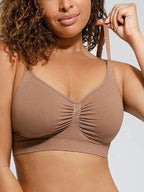 Brown seamless push-up lift bra for women with smooth wireless comfort