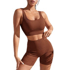 Dark red bra and pant set with supportive sports bra and high waist shaping shorts