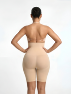 Back view of nude butt-lift shaping shorts with lifting support and seamless body shaping