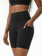 Black high waisted cycling shaping shorts with tummy control and pocket detail