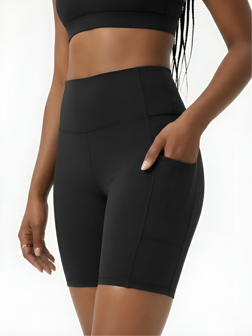 Black high waisted cycling shaping shorts with tummy control and pocket detail