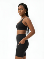 Black cycling shaping shorts for women with high waist support and side pocket