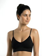 Black seamless camisole support bra for women with soft wireless comfort