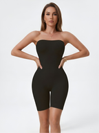 Black strapless shorts shaper for women with tummy control and sculpting support