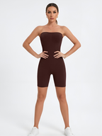 Brown strapless shorts shaper for women with smooth tummy control and thigh coverage