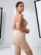 Side view of nude strapless shorts shaper with seamless waist and thigh smoothing
