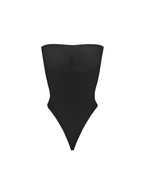 Black strapless sculpt bodysuit with thong design and smooth body-shaping support