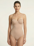 Nude strapless sculpt bodysuit for women with tummy control and smooth shaping support