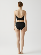 Back view of black wireless bra set with smooth seamless fit