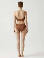 Back view of brown wireless bra set with smooth stretch fit