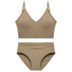 Light brown wireless underwear set for women with comfortable stretch fit