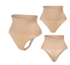 Beige invisible seamless thong shaper set with high waist sculpting design