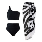 Close-up view of the High Waisted 3 Piece Bikini Set with Cover Up Skirt features and details.
