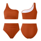 Back view of the High Waisted 3 Piece Bikini Set with Cover Up Skirt showing the stylish design.