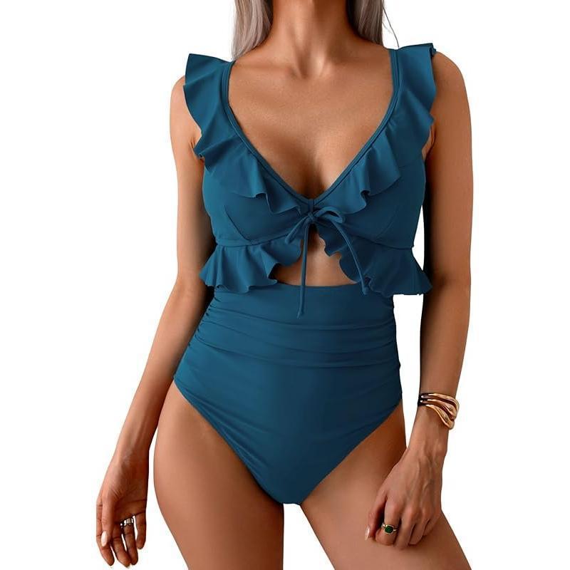Ruffle V-Neck One-Piece Swimsuit