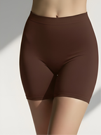 Brown seamless anti-chafing shorts for women with high waisted tummy control fit