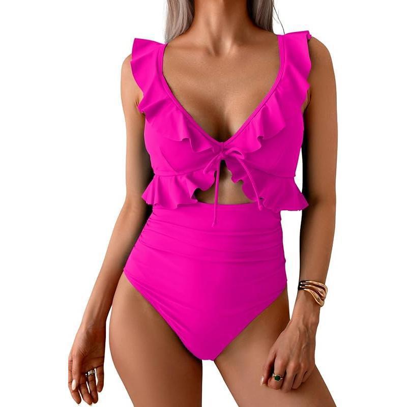 Ruffle V-Neck One-Piece Swimsuit