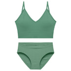 Green wireless bra set for women with matching seamless brief