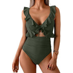 Ruffle V-Neck One-Piece Swimsuit