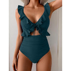 Ruffle V-Neck One-Piece Swimsuit