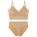 Beige wireless bra set for women with matching seamless brief