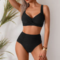 The front view of the PeechLove high waisted twist bikini set, highlighting the twist-front detail.