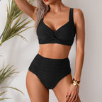 The front view of the PeechLove high waisted twist bikini set, highlighting the twist-front detail.