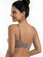 Back view of gray seamless comfort bra with full coverage and everyday support