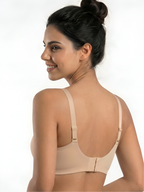 Back view of nude seamless comfort bra with wide straps and everyday support
