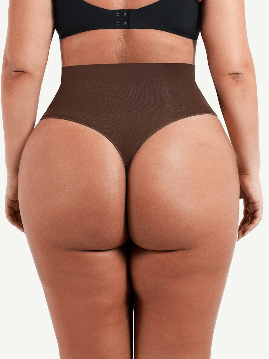 Brown seamless thong underwear back view