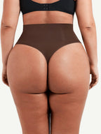 Brown seamless thong underwear back view
