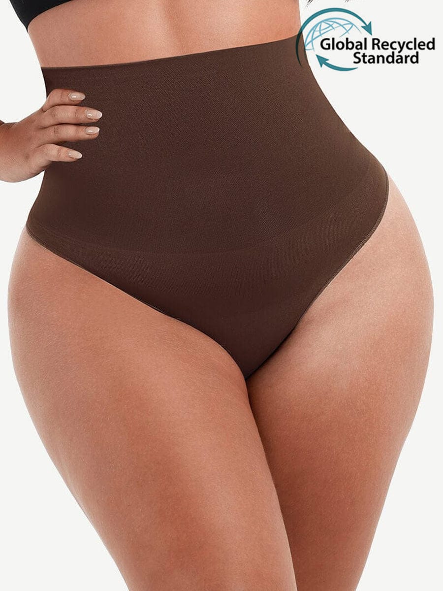 Brown seamless high-waist thong front view