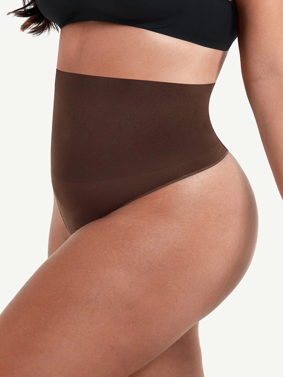 Brown seamless thong underwear side view