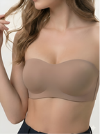 Brown strapless push-up bra with smooth wireless support for women